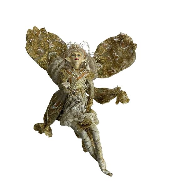 Handmade Art Fairy Doll Mixed Media Gold Wings Turtle Dove Fantasy Decor 17 Inch